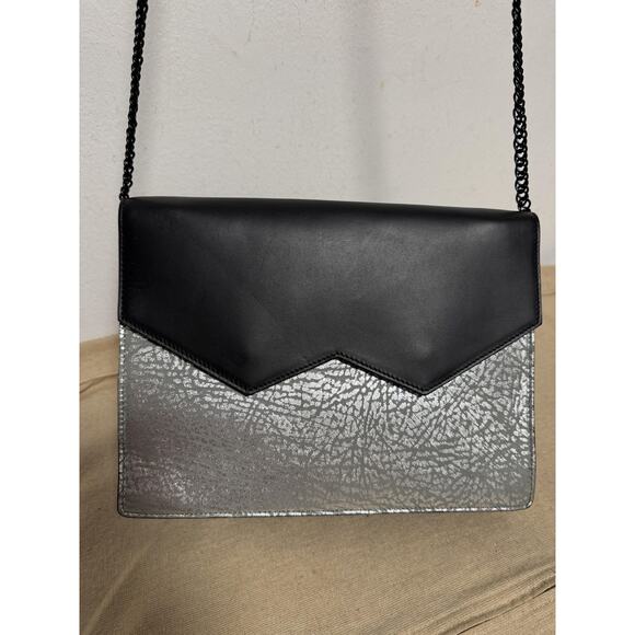 Facine Crossbody Bag Womens Black Silver Chain Strap Envelope Flap Made Spain - Picture 6 of 12